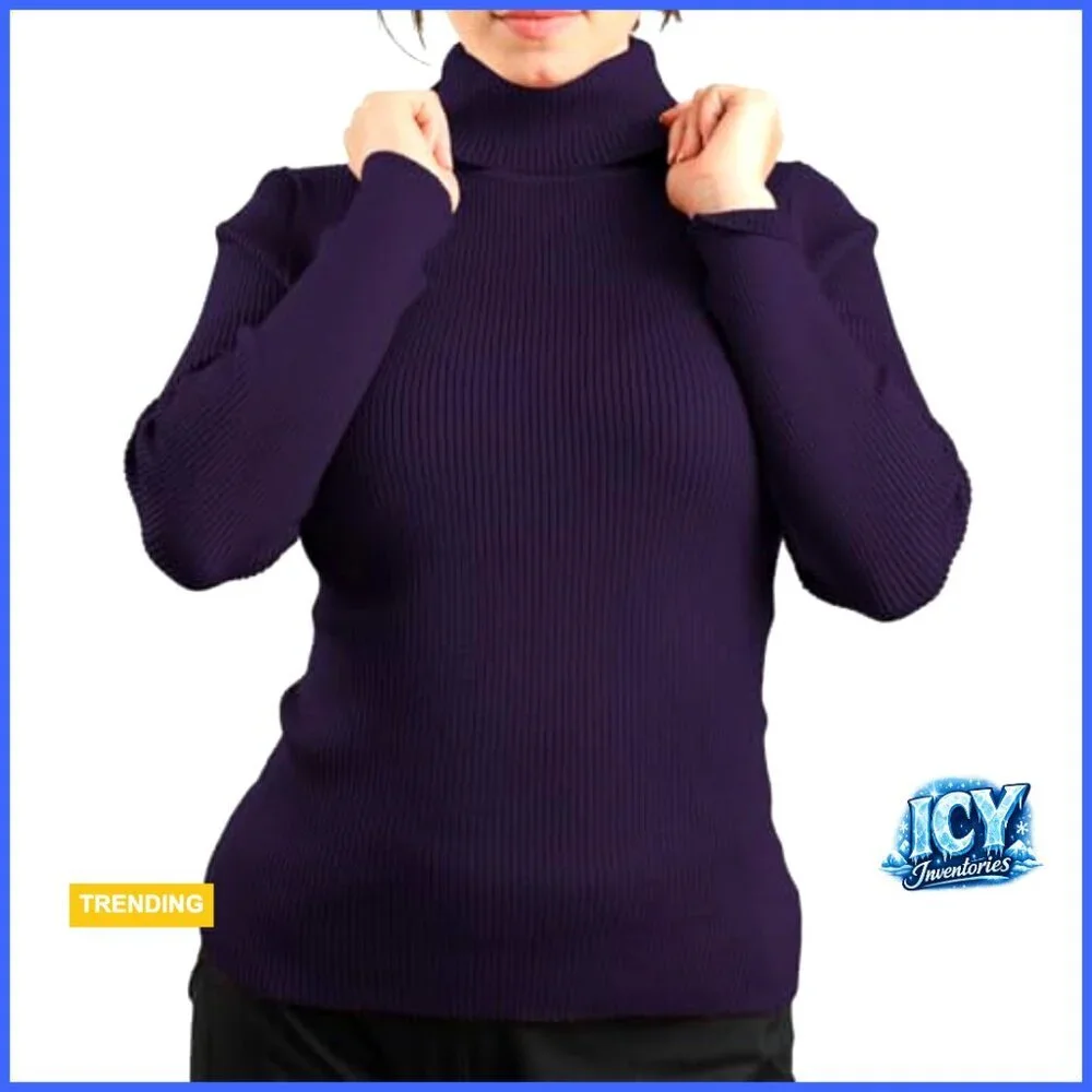Ribbed Turtleneck Sweater Long Sleeve Slim Fit Knit Top Layering